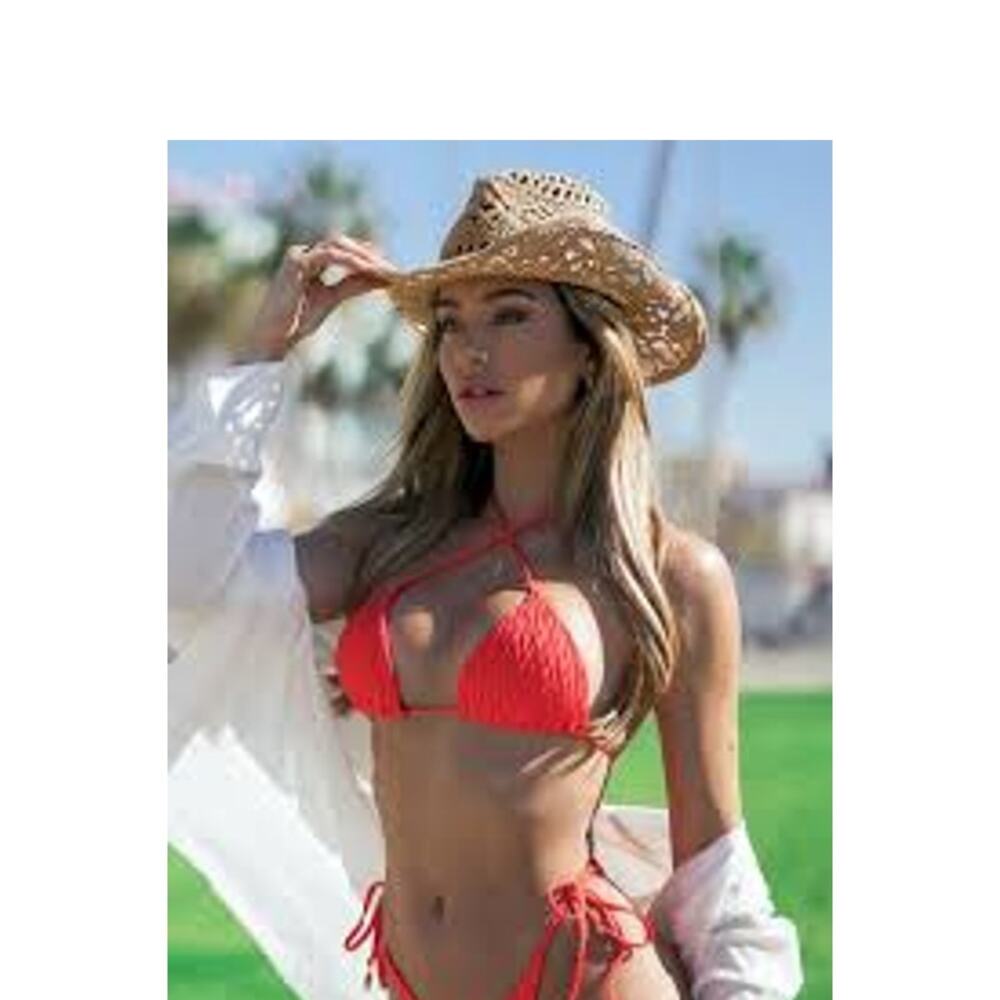 LULI FAMA Diamond Girl Triangle Halter Bikini Top Size Large L Haute Red